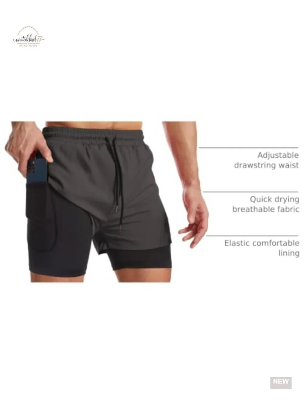 Men's 2 in 1 Running Shorts with Liner Quick Dry Athletic Workout Shorts, Slash